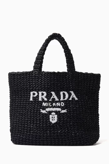 Small Logo Tote Bag in Raffia
