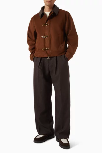Nino Clasp Detail Contrast Stitch Jacket in Faux Suede