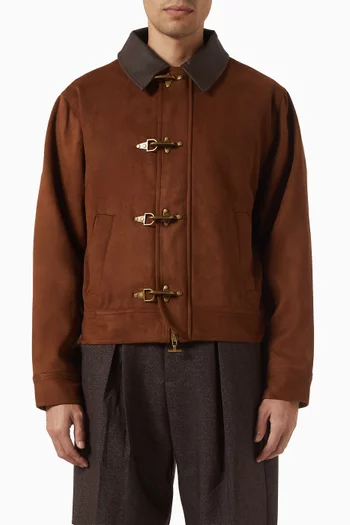 Nino Clasp Detail Contrast Stitch Jacket in Faux Suede