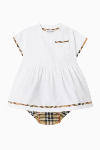 Check Trim Dress in Cotton