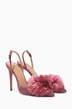 Buy Aquazzura Pink Pink Lurex Powder Puff Slingback Pumps For