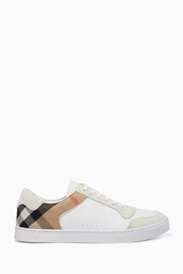 Shop Burberry White Sneakers in Leather, Suede & House Check Cotton for MEN  | Ounass Bahrain