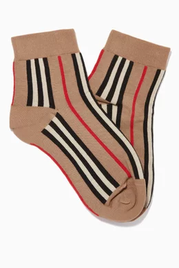 Buy Burberry Neutral Ankle Socks in Icon Stripe Cotton Blend Knit