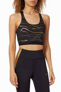 Nike Swoosh Icon Clash Printed Sports Bra - Black/metallic Gold