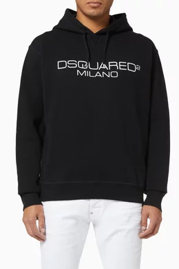 Buy Dsquared2 Black D2 Milano Hoodie in Cotton Fleece for Men in ...