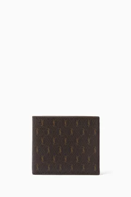 Buy YVES SAINT LAURENT Men's Toile Monogram California East/West Printed  Leather Star-Stitched Wallet, Brown/Black, One Size at