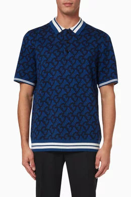 Shop Burberry Blue Monogram Polo Shirt in Wool Jacquard for MEN | Ounass  Bahrain