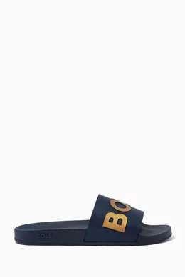 Buy BOSS Blue Logo Pool Slide Sandals in Rubber for Men in Bahrain