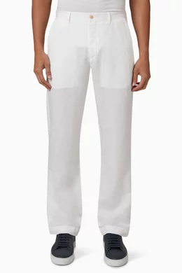 Shop Polo Ralph Lauren White Classic Fit Pants in Linen-Blend Twill for MEN  | Ounass Bahrain