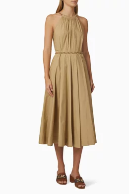 Buy Michael Kors Brown Halter Chain Midi Dress in Stretch Organic