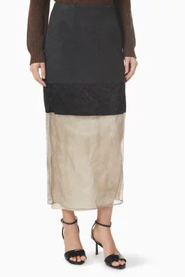 Shop Prada Grey Gonna Midi Skirt in Ribbed Wool & Metallic Mesh for WOMEN |  Ounass Bahrain