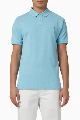 Shop Polo Ralph Lauren Blue Slim-fit Polo Shirt in Cotton Mesh for MEN |  Ounass Bahrain