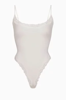 Buy SKIMS White Fits Everybody Corded Lace Cami Bodysuit for Women