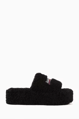 Buy Balenciaga Black Furry Platform Sandals in Faux Shearling for