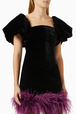 Puffed-Sleeve Velvet Corset Top By Rozie Corsets