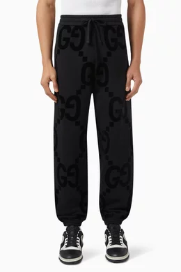 Buy Gucci Black Tonal Logo Joggers in Fleece for Men in Bahrain