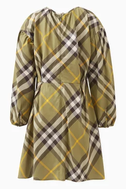 Buy Burberry Green Pleated Check Dress in Cotton for Girls in