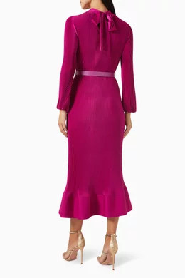 Buy Setre Pink Pliss Peplum hem Midi Dress for Women in Bahrain
