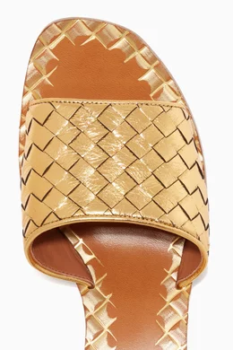 Buy Bottega Veneta Gold Metallic Gold Ravello Intrecciato Sandals For Women Online Ounass Bahrain