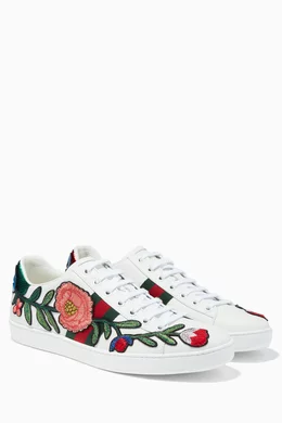 Buy Gucci Multicolour White Ace Floral Embroidered Sneakers For Women Online Ounass Bahrain