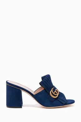 Buy Gucci Blue Navy Suede Mid-Heel Slides For Women Online