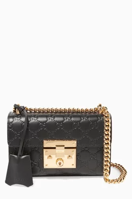 Gucci padlock embossed leather tote in black on sale