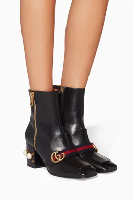 Buy Gucci Black Black Leather Pearl Embellished Ankle Boots For Women Online Ounass Bahrain