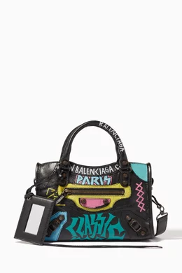 Buy Balenciaga Pink Noir Graffiti Printed Arena Mini City Bag For Women Online Ounass Bahrain