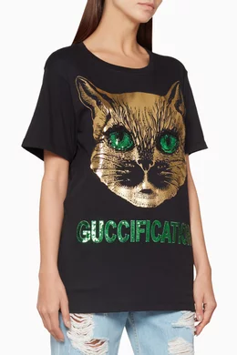 Gucci cat sequin t shirt hot sale