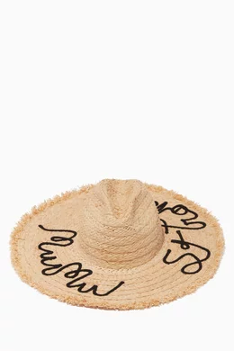 Buy Miu Miu Neutral Naturale Slogan Embroidered Straw Beach Hat For Women Online Ounass Bahrain