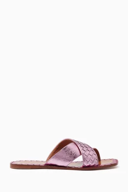 Buy Bottega Veneta Pink Metallic Pink Criss Cross Ravello Sandals For Women Online Ounass Bahrain