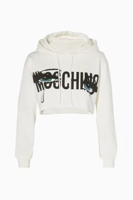Buy Moschino White White Eyes Cropped Hooded Sweatshirt For Women Online Ounass Bahrain