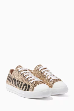 Buy Miu Miu Gold Gold Glitter Logo Sneakers For Women Online Ounass Bahrain