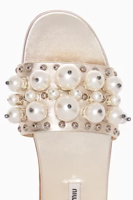 Buy Miu Miu Gold Gold Metallic Pearl Slides For Women Online Ounass Bahrain