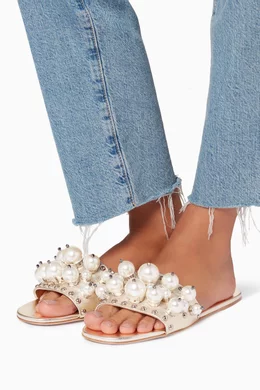 Buy Miu Miu Gold Gold Metallic Pearl Slides For Women Online Ounass Bahrain