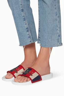Buy Gucci Multicolour Red Logo Striped Sylvie Slide Sandals For Women Online Ounass Bahrain