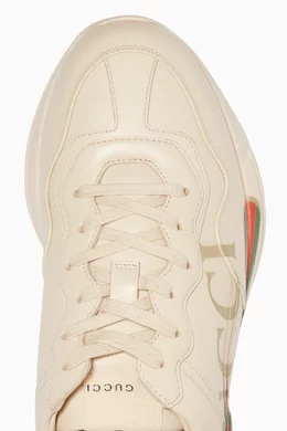 Buy Gucci White Ivory Rhyton Gucci logo leather Sneakers For Women Online Ounass Bahrain