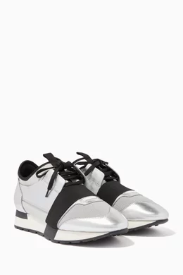 Buy Balenciaga Silver Silver Black Race Runner Low Top Sneakers For Women Online Ounass Bahrain