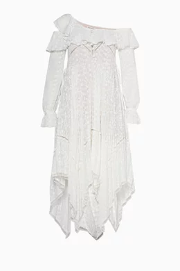 Self portrait white daisy embroidered midi dress top