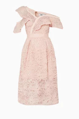 Buy Self Portrait Pink Pastel Pink Floral Lace Frill Midi Dress For Women Online Ounass Bahrain