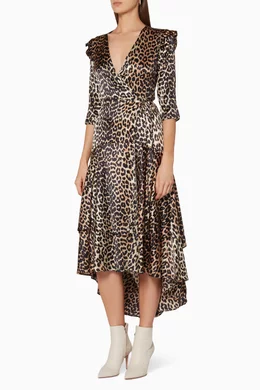 Buy Ganni Multicolour Leopard Print Calla Wrap Dress For Women Online Ounass Bahrain