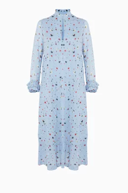 Ganni dainty georgette dress blue cheap