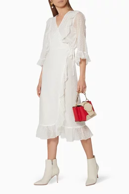 Buy Ganni White Egret Ivory Jasmine Wrap Dress For Women Online Ounass Bahrain