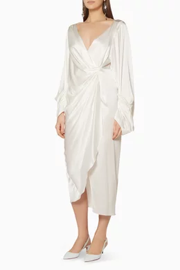 Buy Solace London Neutral Cream Aurora Midi Dress For Women Online Ounass Bahrain