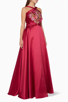 Buy Marchesa Notte Pink Fuchsia Floral Embellished Gown For Women Online Ounass Bahrain