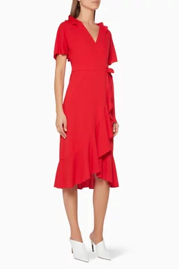 Buy WHISTLES Red Red Abigail Frill Wrap Dress For Women Online Ounass Bahrain
