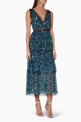 Tiered sequin midi dress self portrait cheap