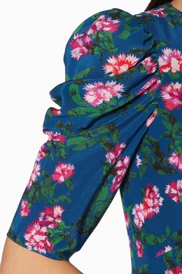 Buy Saloni Blue Dark Blue Floral Print Colette Dress For Women Online Ounass Bahrain