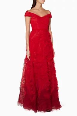 Marchesa notte off shoulder ombré textured gown sales