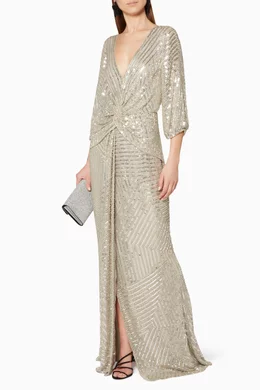 Buy Rachel Gilbert Silver Silver Sequin Embellished Lovelle Gown For Women Online Ounass Bahrain